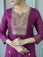 Plum Rayon Slub Readymade Kurti